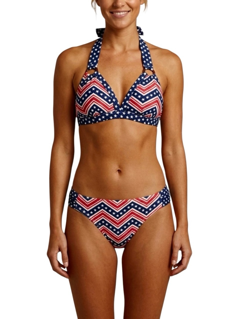 Catalina Patriotic Stars Stripes Low Rise Halter Bikini Navy Red Size Med 8/10 - Picture 6 of 16
